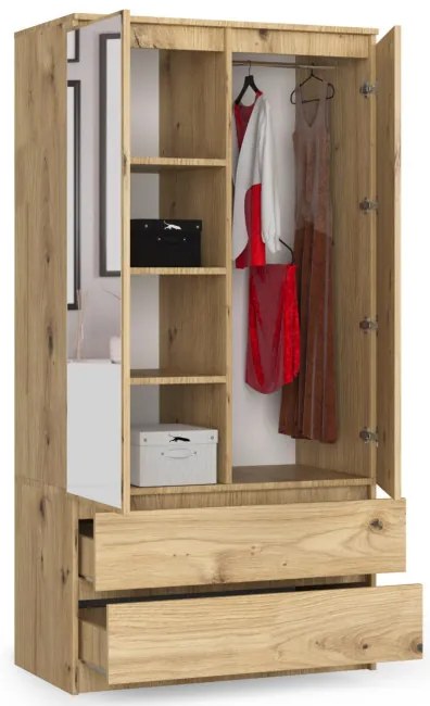 Skriňa S 90 cm 2D 2SZ 2 zrkadlá CLP dub artisan