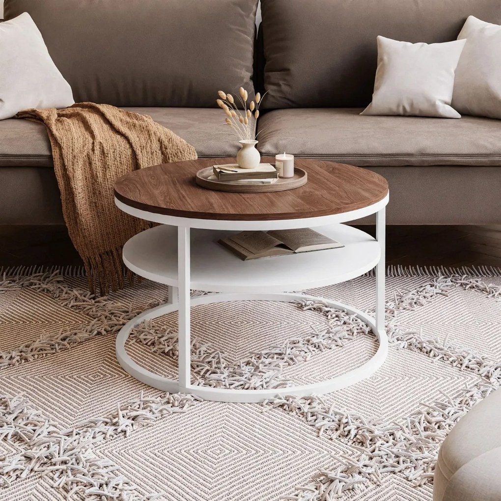 KONFERENČNÝ STOLÍK LEONARDO S POLICOU DUB STIRLING + BIELY