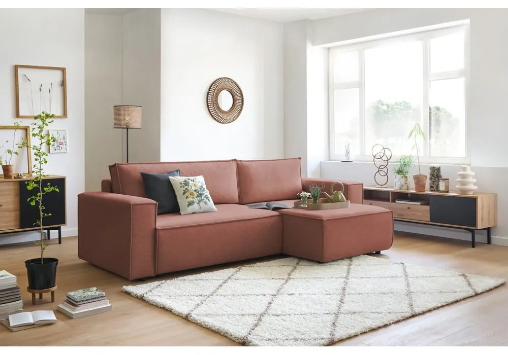 Ružová variabilná rozkladacia rohová pohovka Nihad – Bobochic Paris