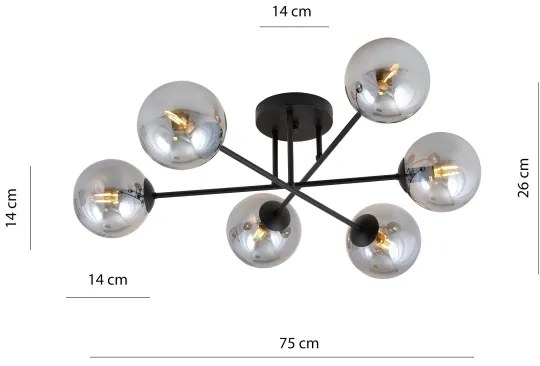 Luster na tyči ROMA 6xE14/10W/230V čierna/dymová