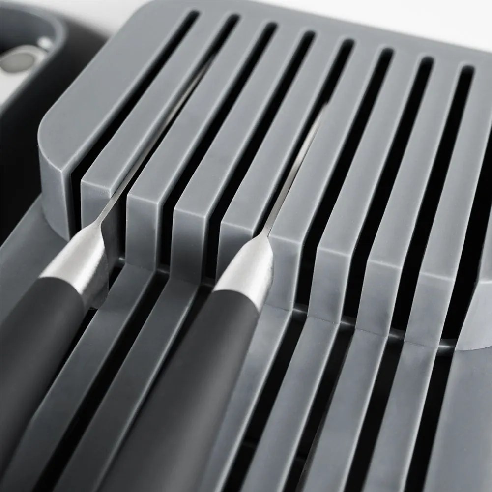 VILDE Organizér na nože, až na 18 nožov, plastový sivý - 39 x 14,5 x 7,5 cm