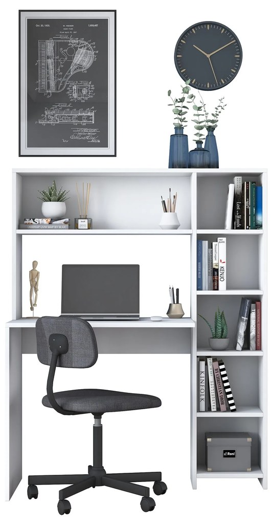 Písací stôl s policou Hapos 113 cm biely