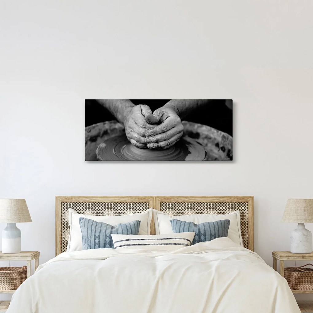 Čiernobiely obraz - výroba keramiky (120x50 cm)