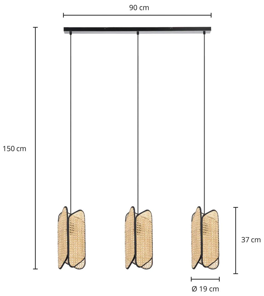 Lucande Bassiola závesné svietidlo z bambusu 3-pl.