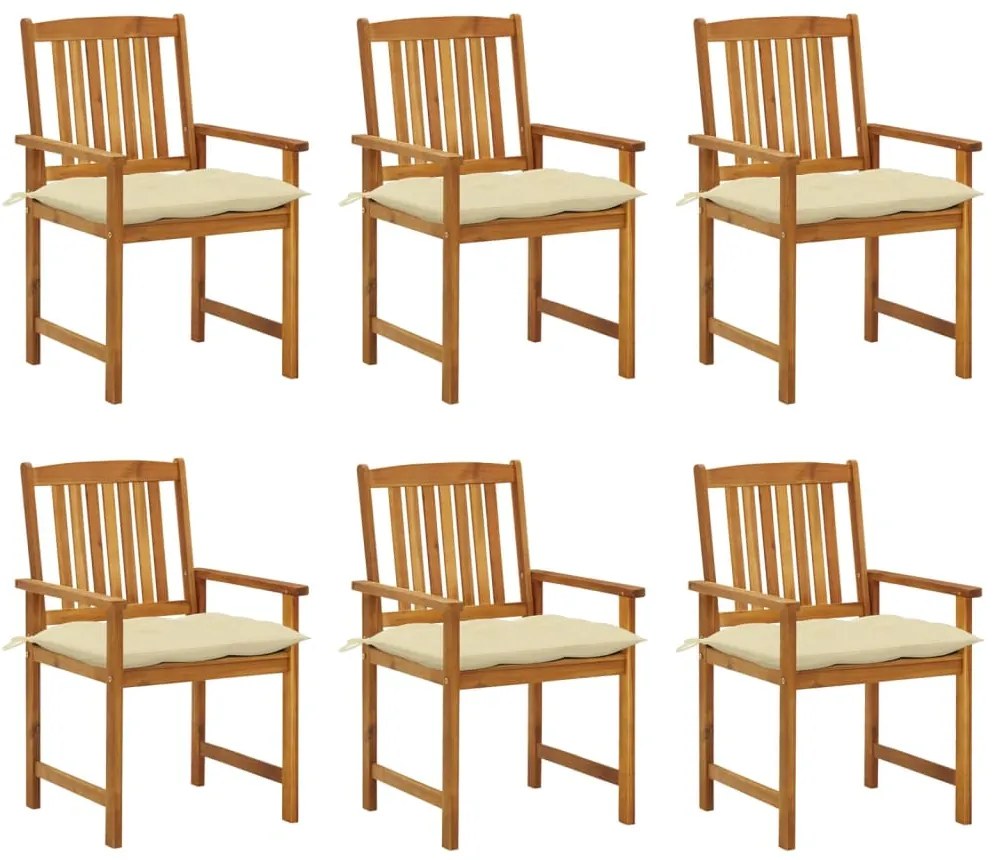 Záhradné stoličky s podložkami 6 ks masívne akáciové drevo