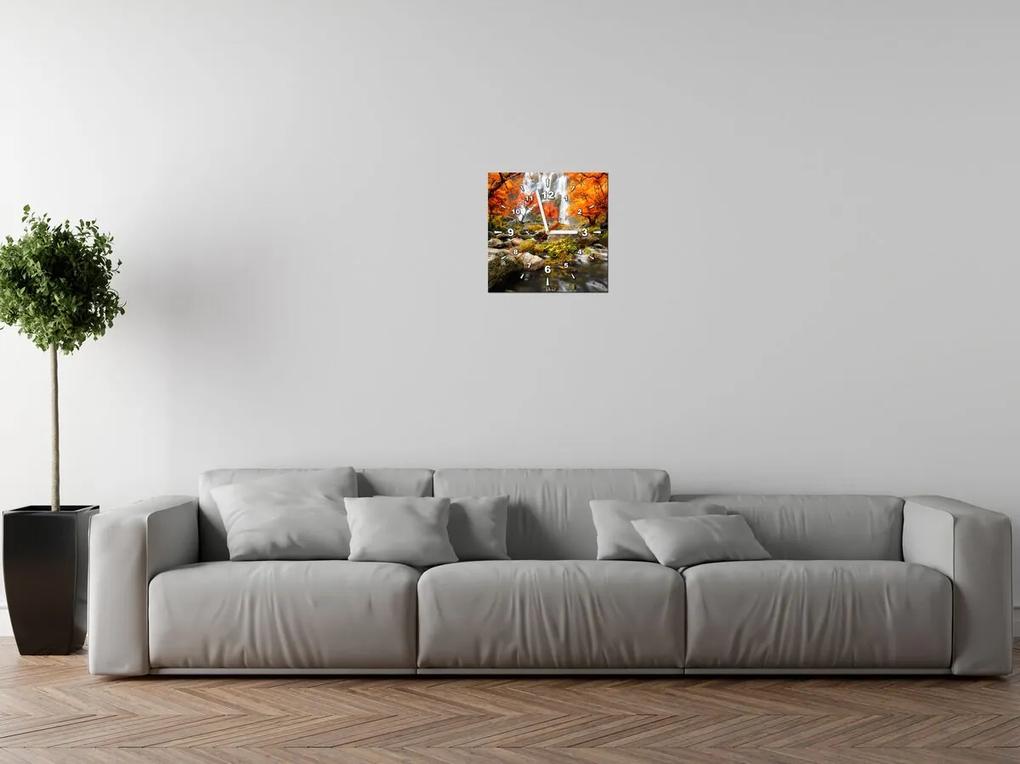 Gario Obraz s hodinami Jesenný vodopád Rozmery: 100 x 40 cm