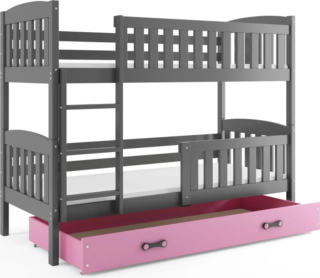 Poschodová posteľ KUBO 200x90 | grafitová - ružová