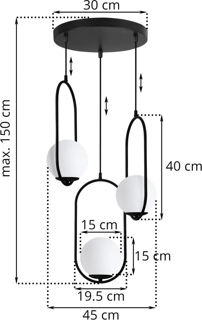 Závesné svietidlo Florence, 3x biele sklenené tienidlo, b, o, U