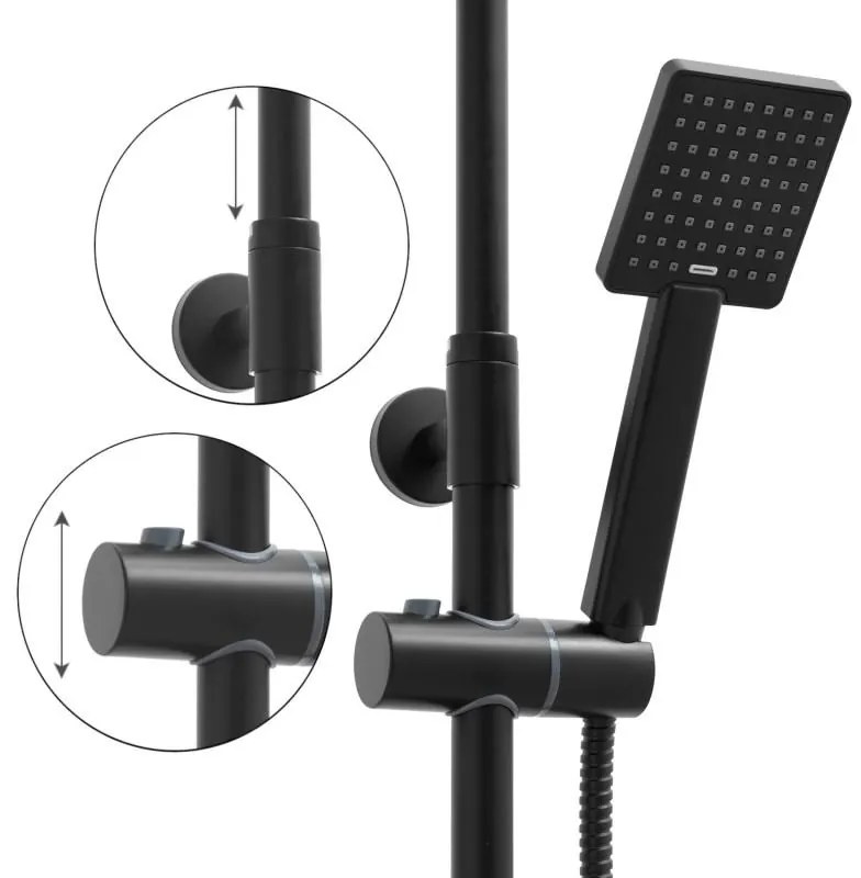 Sprchová termostatická súprava FLOW - čierna - hlavica 20x20 cm