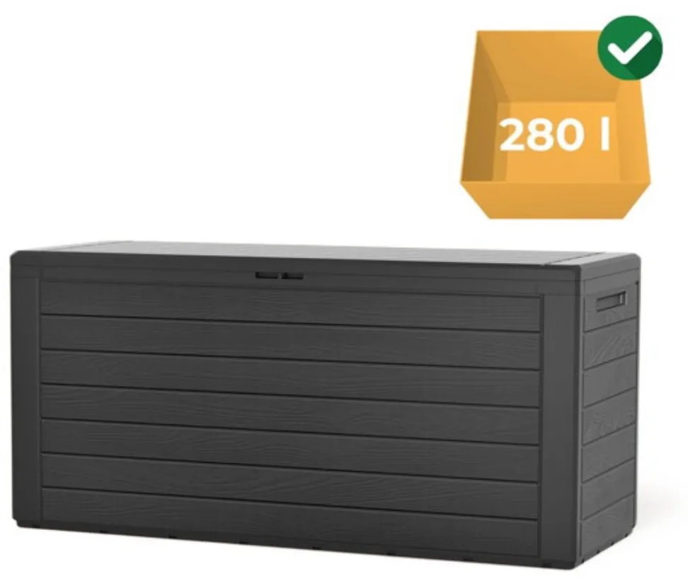 Prosperplast Úložný box WOODEBOX, 280L, 120x46x57cm, antracitová