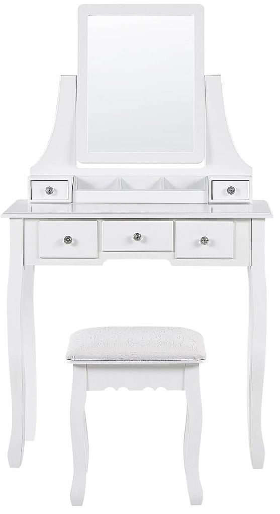 Toaletný stolík s 5 zásuvkami obdĺžnikové zrkadlo a biela stolička RAYON Beliani