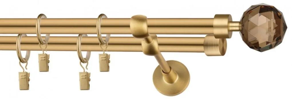 Dekorstudio Garniža dvojradová CRYSTAL zlatá 19mm Dĺžka: 120cm, Typ uchytenia: Držiak dvojitý modern, Typ príslušenstva: Krúžky tiché so štipcami