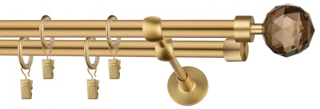 Dekorstudio Garniža dvojradová CRYSTAL zlatá 19mm Dĺžka: 120cm, Typ uchytenia: Držiak dvojitý otvorený, Typ príslušenstva: Krúžky tiché so štipcami