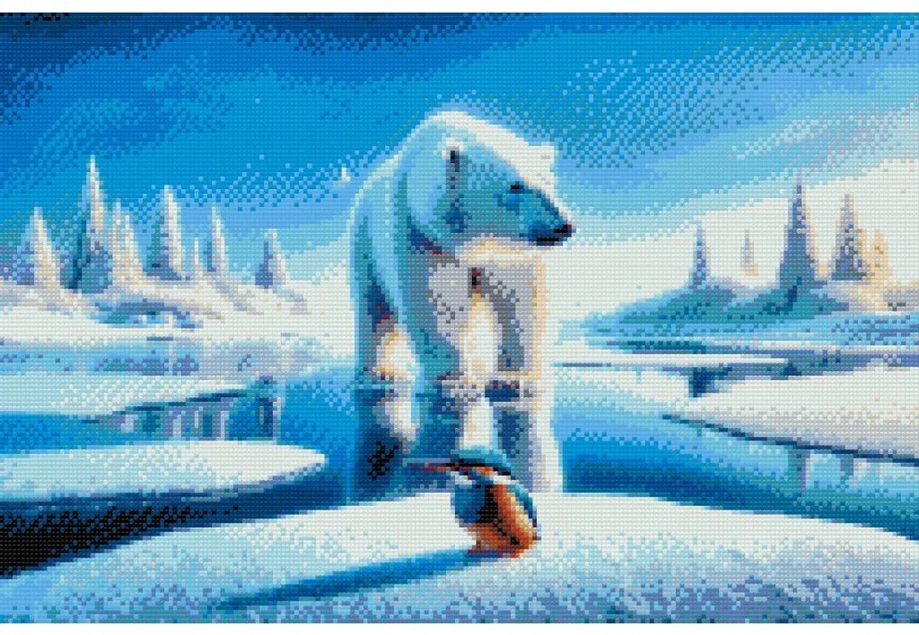 Gario Diamantové maľovanie Medveď s rybárikom v zasneženej krajine Rozmery: 40 x 60 cm, Rámovanie: S vnútorným rámom, Diamanty: Štvorcové