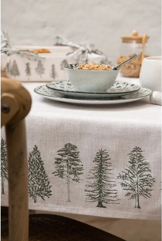 Béžový bavlnený behúň so stromčekmi Natural Pine Trees - 50*160 cm