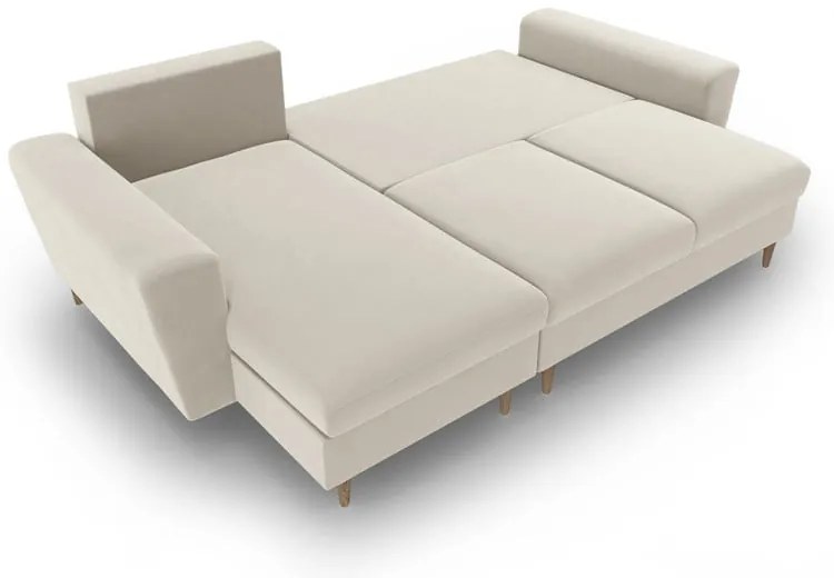 Béžová zamatová rozkladacia/s úložným priestorom rohová pohovka Kyoto – Cosmopolitan Design