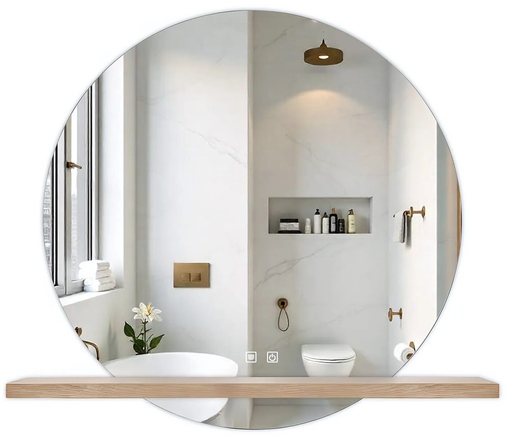 Tutumi Tutumi, okrúhle LED kúpeľňové zrkadlo 60cm s drevenou policou 60x15x2 cm, HOM-02696