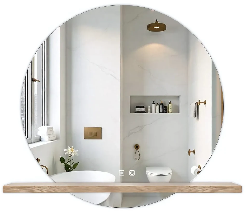 Tutumi Tutumi, okrúhle LED kúpeľňové zrkadlo 60cm s drevenou policou 60x15x2 cm, HOM-02696