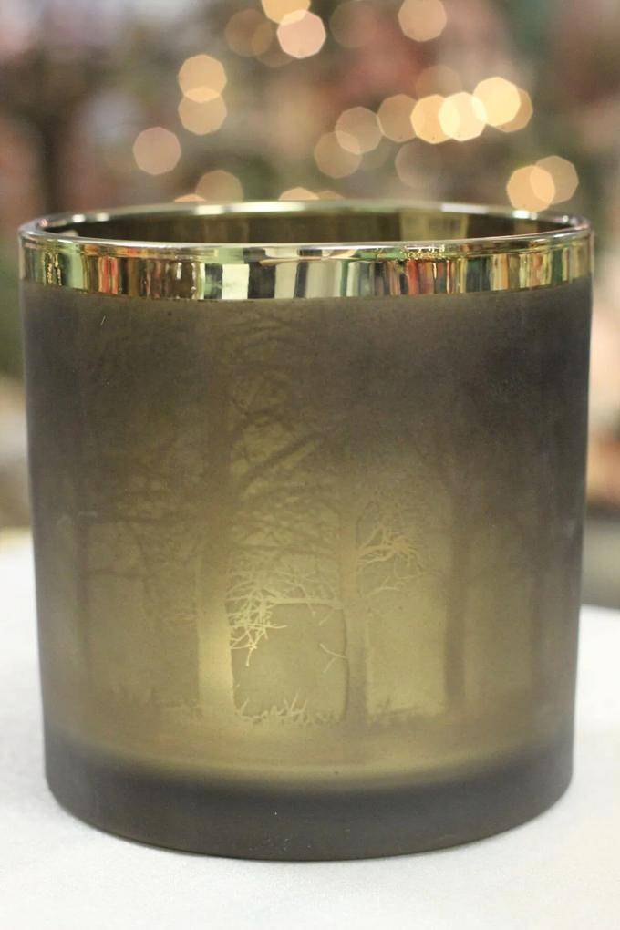 Zlato hnedý sklenený svietnik Les 15cm