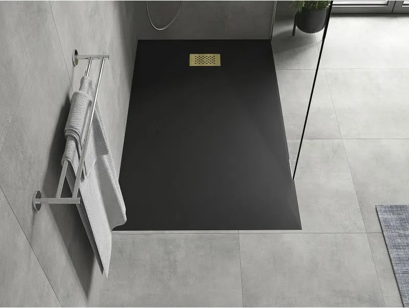 Mexen Hugo, obdĺžniková sprchová vanička SMC 150 x 90 cm, čierna, zlatá krytka, 42709015-G
