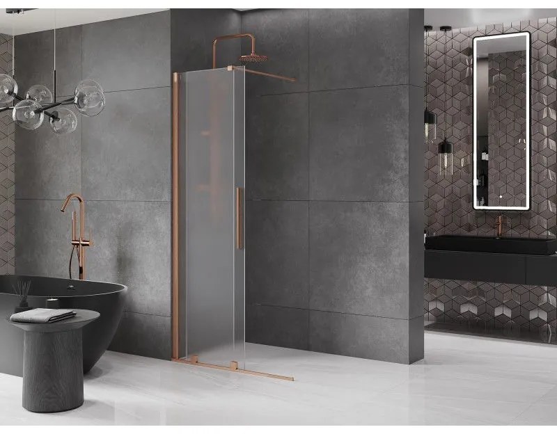 Mexen Velar, sprchová zástena s posuvnými dverami Walk-in 80 x 200 cm, 8mm sklo námraza, medená matná, 871-080-000-33-65