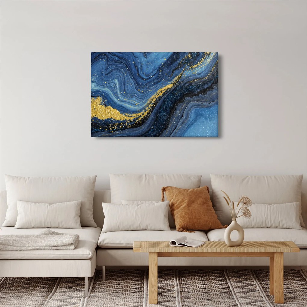 Obraz - Modro-zlatá abstrakcia (90x60 cm)