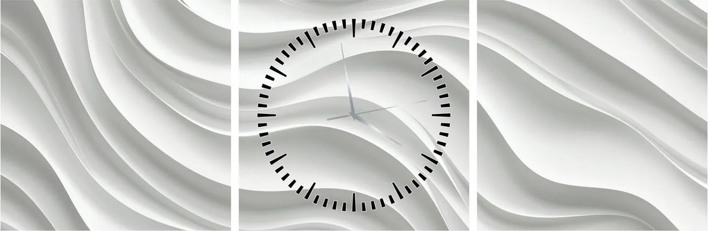 Obraz - 3D biele vlny (s hodinami) (90x30 cm)