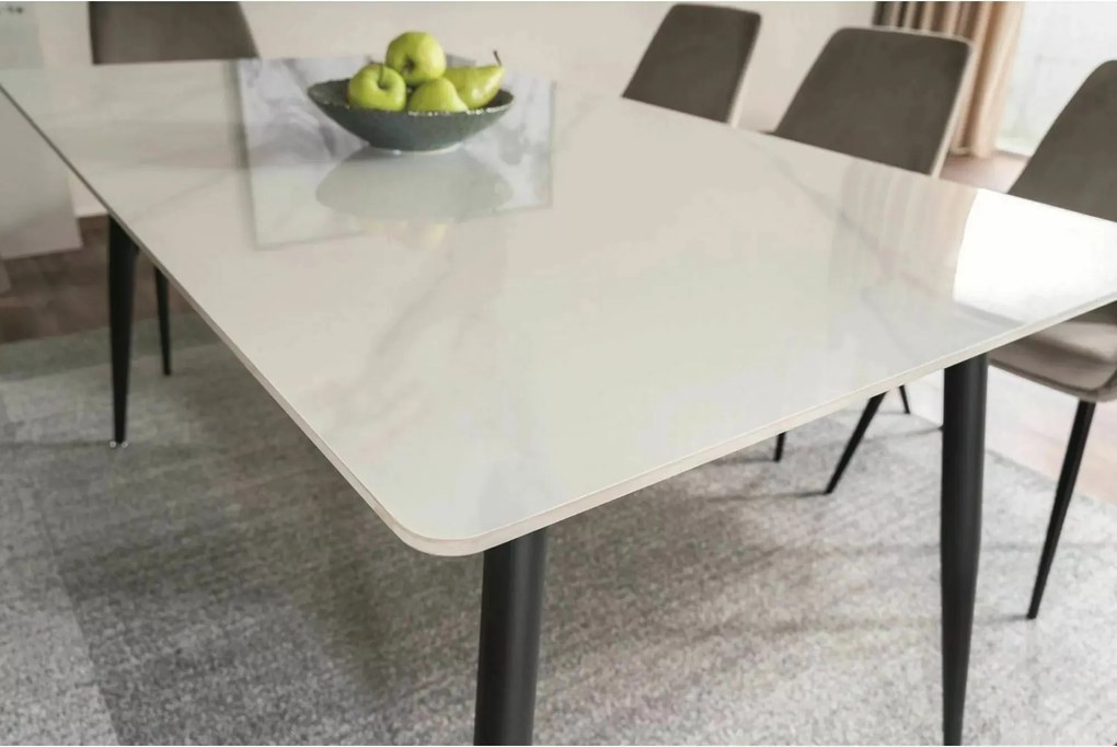 Jedálenský stôl Rion 130 cm keramika biely mramor/čierny