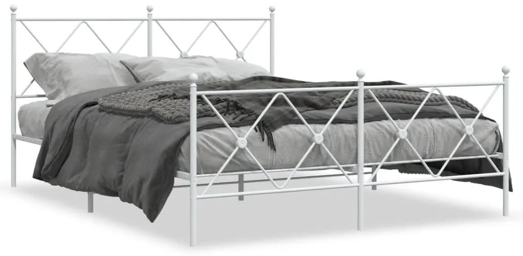Kovový rám postele s čelom a podnožkou biely 160x200 cm 376572