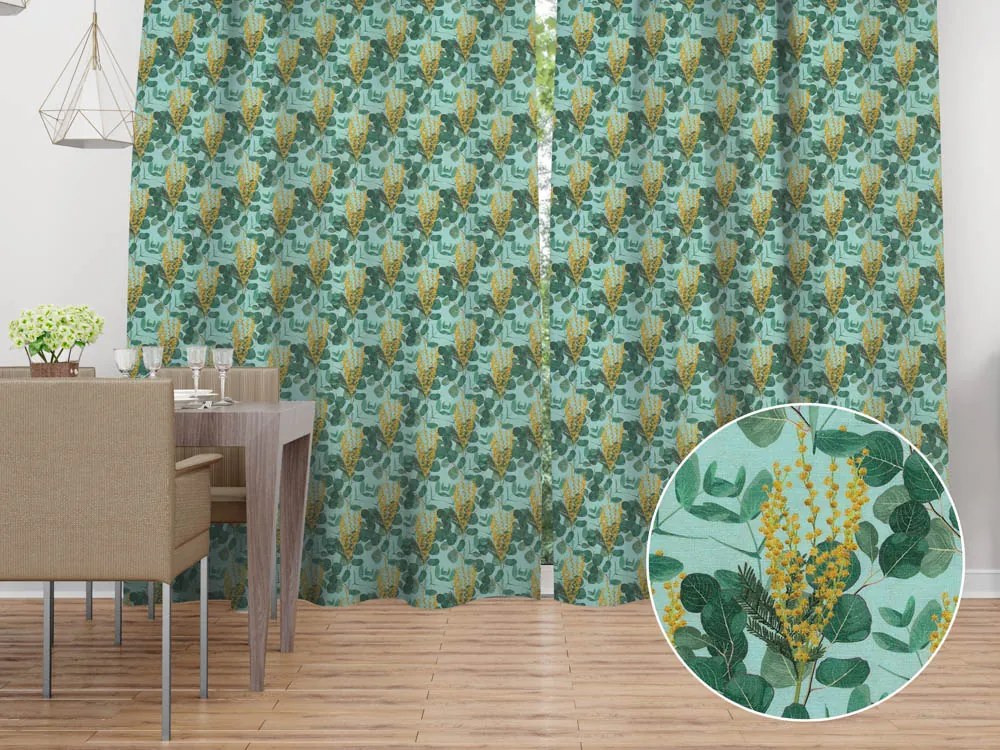 Biante Dekoračný záves PML-088 Eukalypty na mätovom 145x140 cm