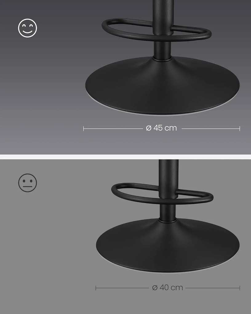 Sada 2 barových stoličiek s nastaviteľnou výškou, otočná kuchynská stolička, čierne