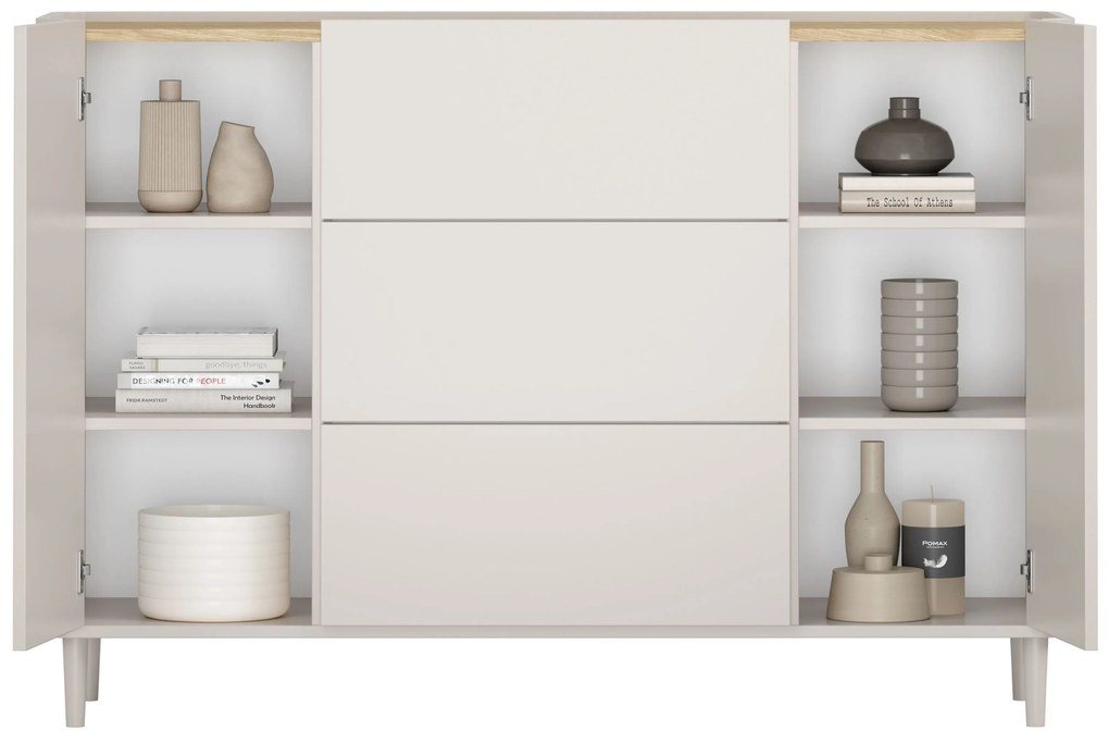 Komoda Elivo 150 cm na nožičkách - kašmírová / dub olejovaný