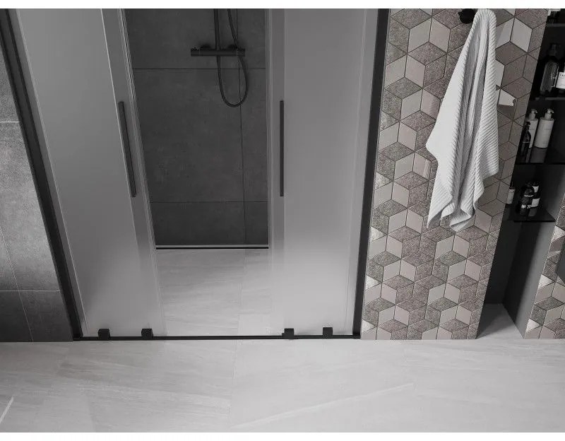 Mexen Velar Duo, posuvné sprchové dvere do otvoru 140 cm, 8mm sklo námraza, čierna matná, 871-140-000-32-70