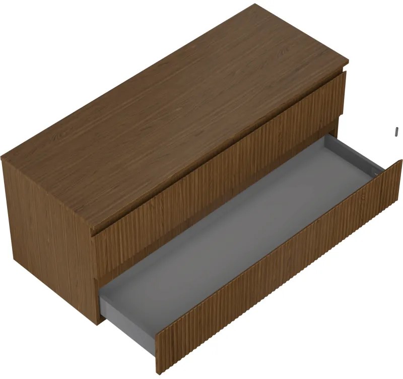 Mexen Rivel, kúpeľňová skrinka 120 cm s hornou doskou, 2 zásuvky, drážkovaná, orech, 91A20-12047-2-BFFC86