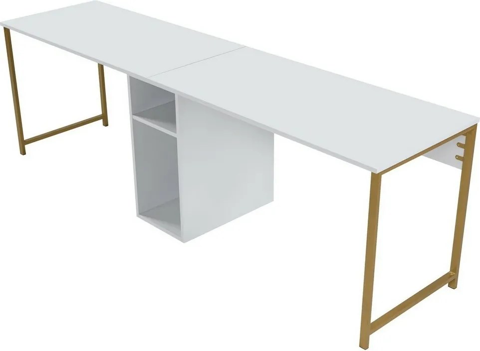 Dvojitý biely a zlatý pracovný stôl