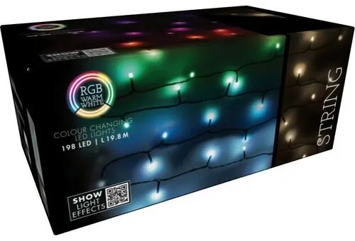 RGB Vianočná LED reťaz s diaľkovým ovládaním 198 LED, farebná, 19,8 m