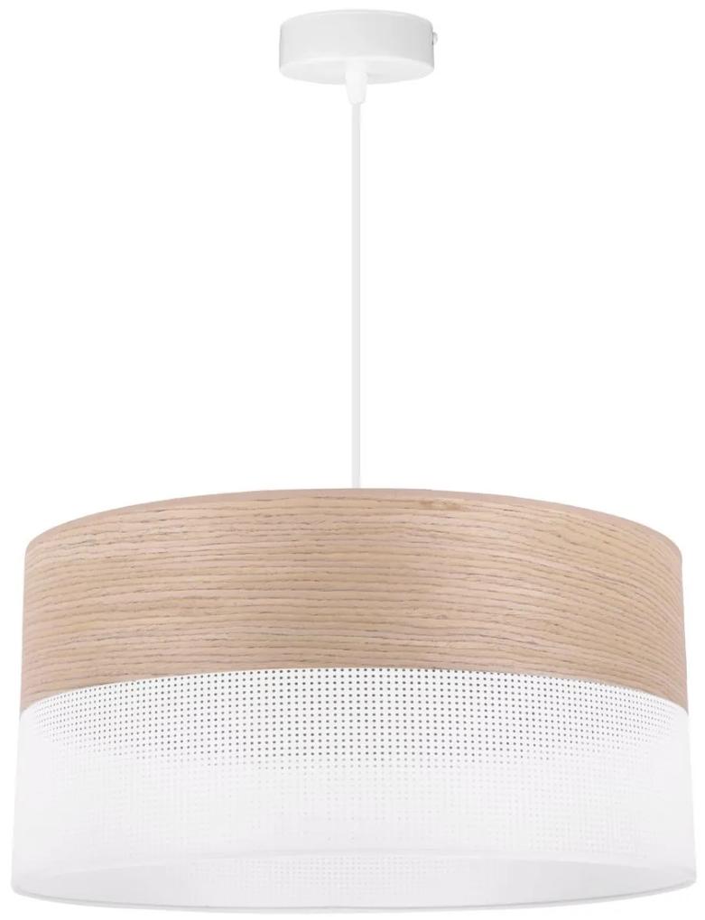 Light Home Závesné svietidlo Wood, 1x béžová dubová dýha/biele PVCové tienidlo, (fi 44cm)