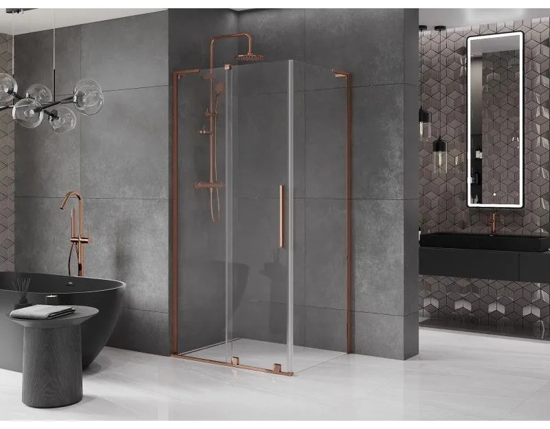 Mexen Velar L, sprchový kút s posuvnými dverami 90 x 70 cm, 8mm číre sklo, ružové zlato, 871-090-070-03-60