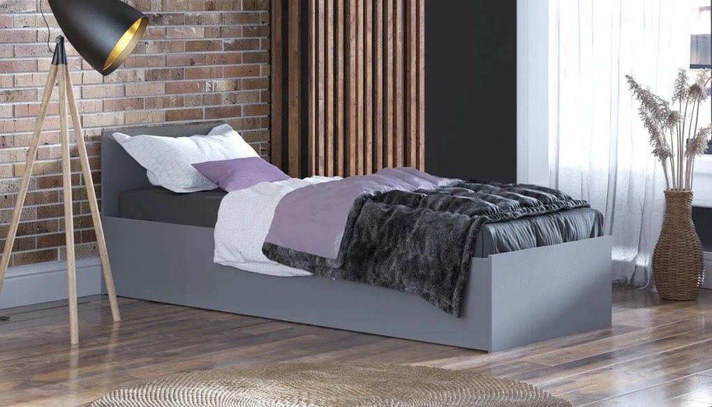 Posteľ s matracom, roštom a úložným priestorom - SIVÁ- šírka 90cm