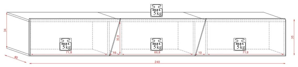 Závesný TV stolík SLANT 240 cm s LED osvetlením dub wotan