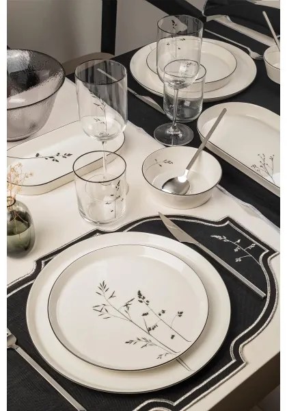 27-dielna jedálenská súprava, biela/čierna, porcelán