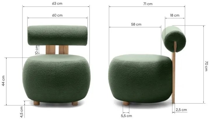 Tmavo zelené dizajnové kreslo HANNA, dub