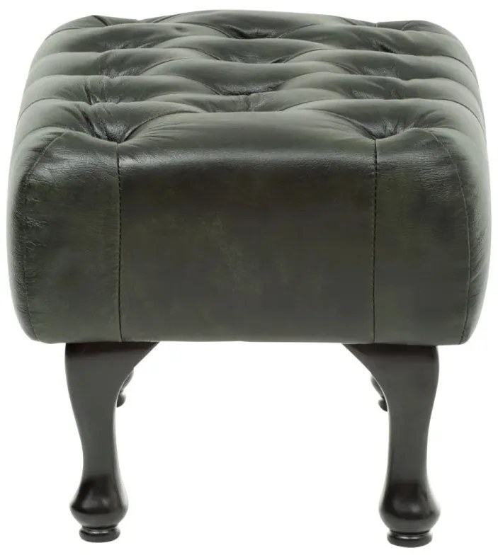 furniture-nabytek.cz - Masívna taburetka Chesterfield Pittsfield z pravej kože, zelená – 60×45×42 cm