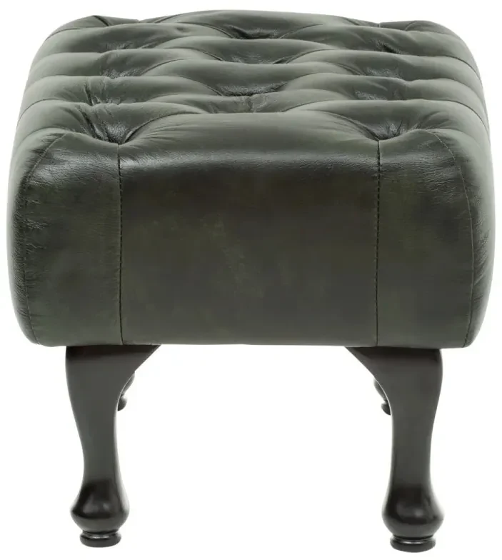 furniture-nabytek.cz - Masívna taburetka Chesterfield Pittsfield z pravej kože, zelená – 60×45×42 cm