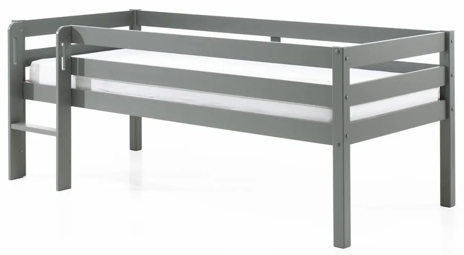 Sivá detská vyvýšená posteľ Vipack Pino, 90 x 200 cm
