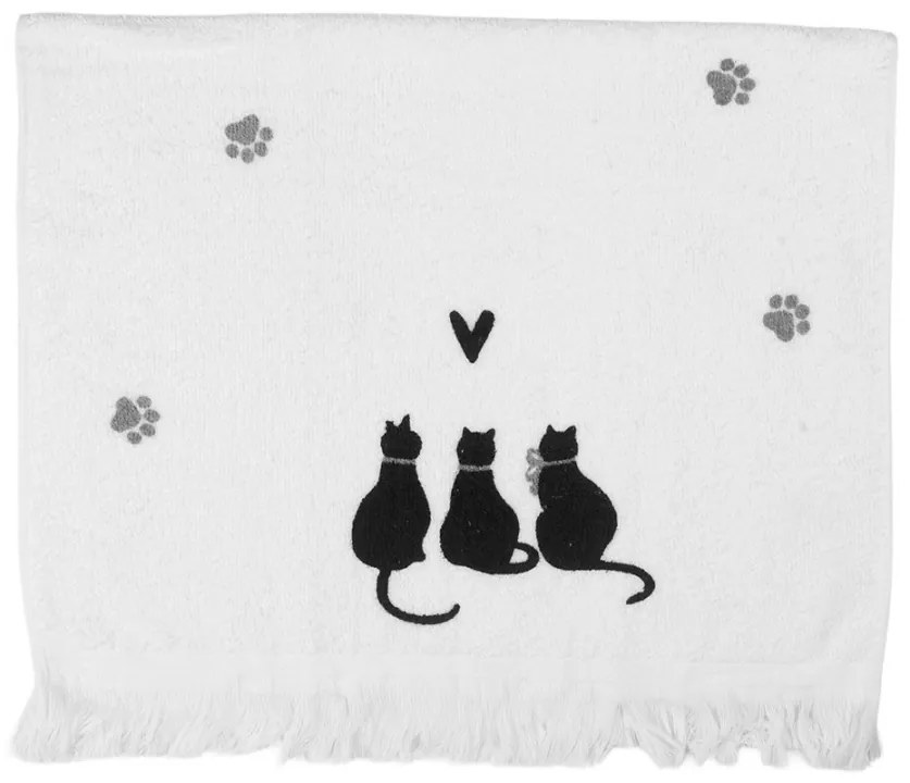 Biely kuchynský froté uterák s mačkami a srdiečkom Dog&Cat - 40*66 cm