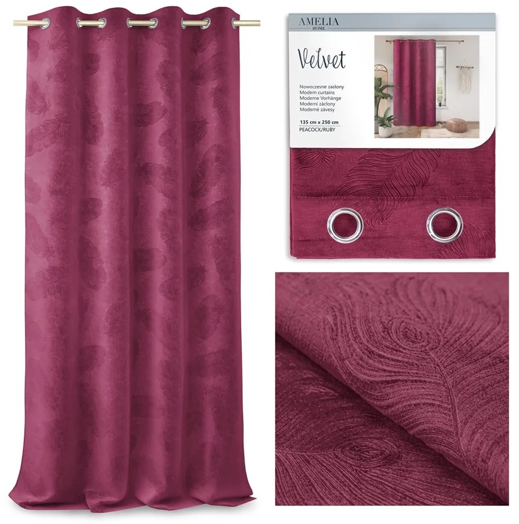 Záves AmeliaHome Velvet Peacock rubín, velikost 135x250