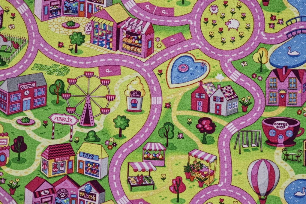 Vopi, Koberec metráž cesty Sweet Town - neúčtujeme odrezky z role, na mieru, šíře 1,33m,1m,2m,3m,4m,na mieru, neúčtujeme odrezky, viacfarebná, filc, detská izba