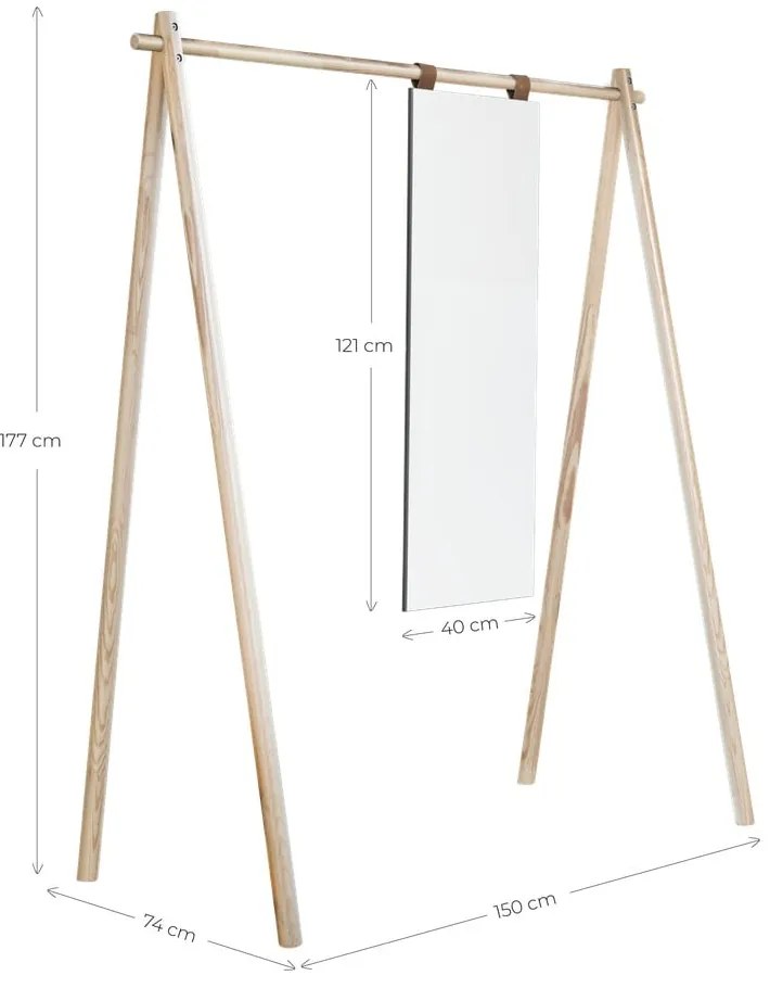 Vešiak z borovicového dreva so zrkadlom Karup Design Hongi Natural