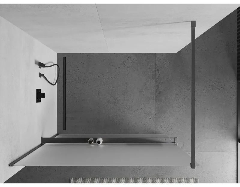 Mexen Kioto+, sprchová zástena Walk-In s poličkou a vešiakom 90 x 200 cm, 8mm sklo námraza, grafitový profil, 800-090-121-66-30